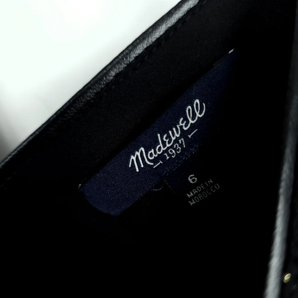 Madewell faux leather trim gold micro polka dot fit and flare dress size 6 - Picture 3 of 7